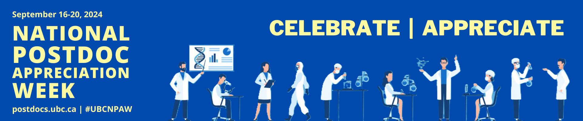 A blue banner with the text &quot;National Postdoc Appreciation Week&quot;